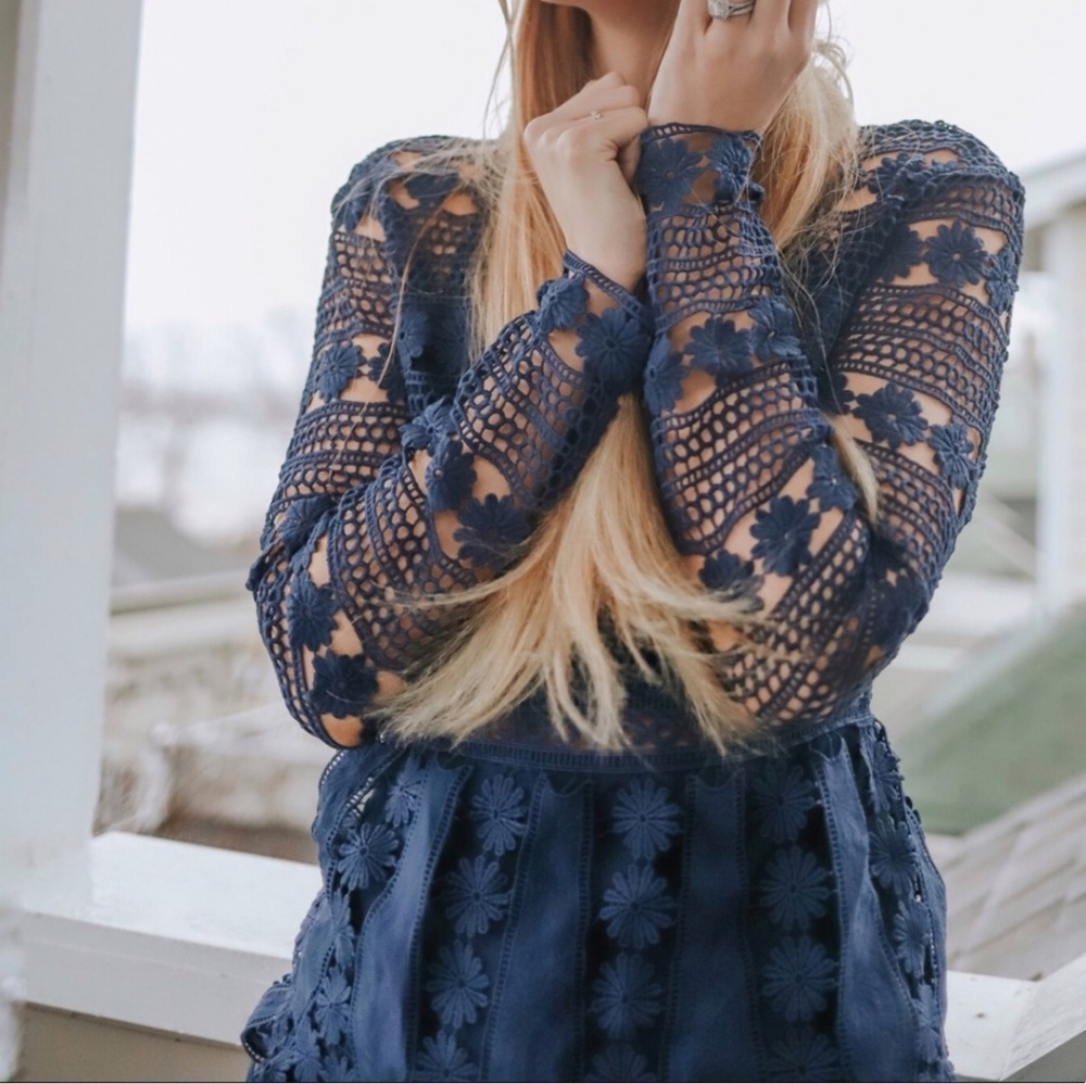 Chicwish NWT blue crocheted flower dress